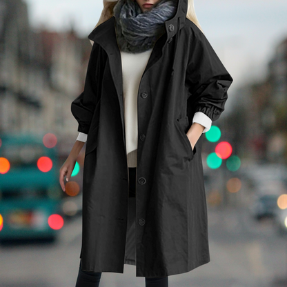 Black Hooded High-Neck Trench Coat