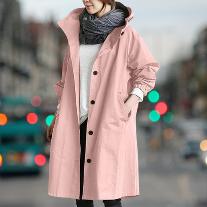 Pink Hooded High-Neck Trench Coat