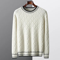 Quinn | Unisex Cashmere Cable Knit Winter Sweater with Striped Collar