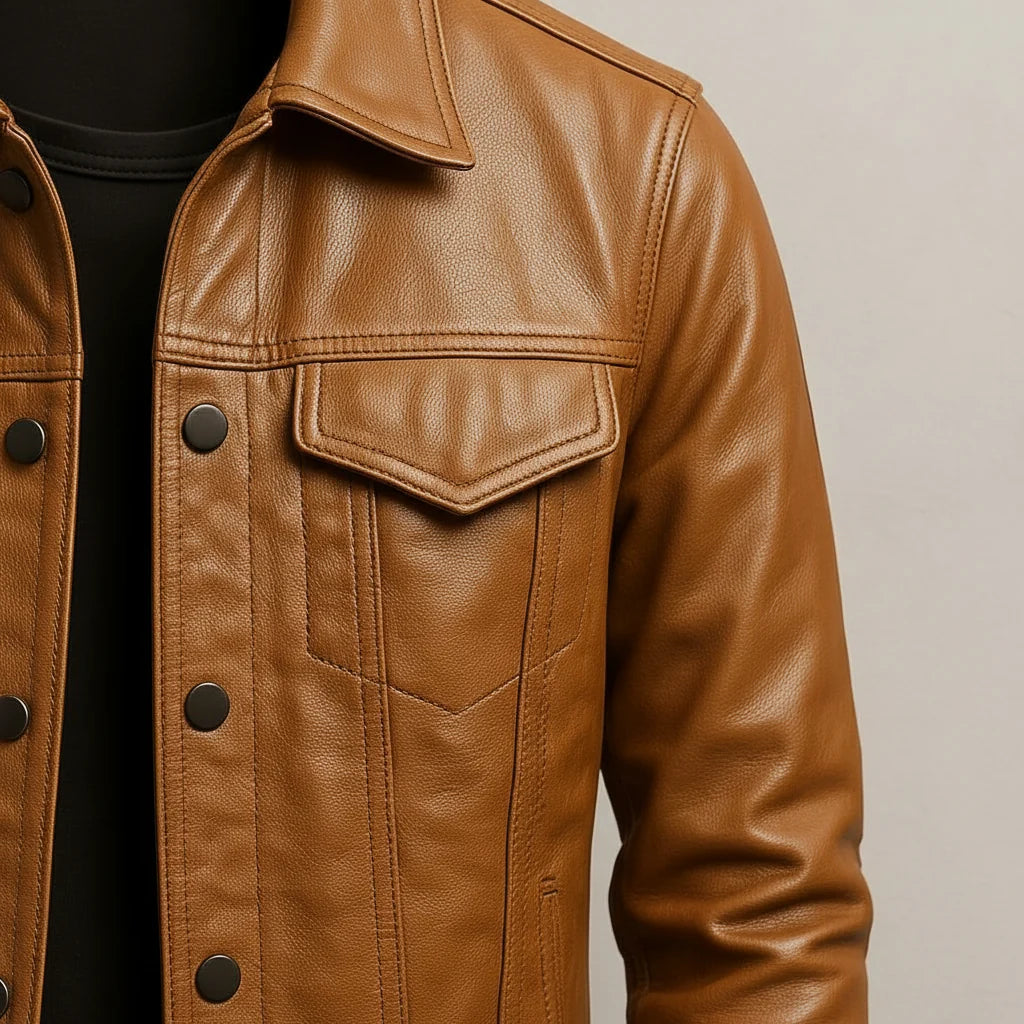 Beckett leather jacket worn, lifestyle shot