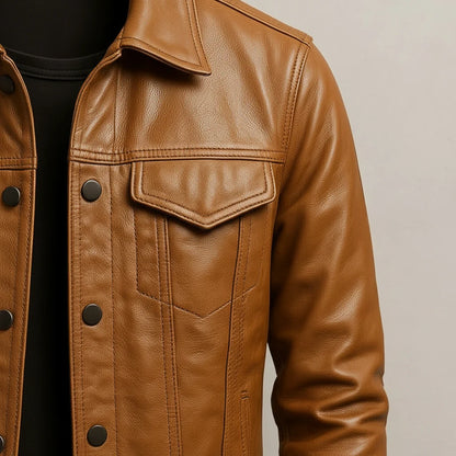 Beckett leather jacket worn, lifestyle shot