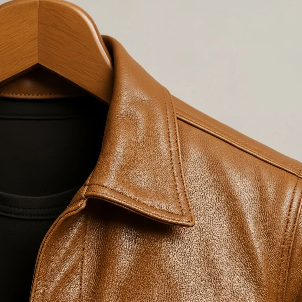 Beckett leather jacket, collar detail