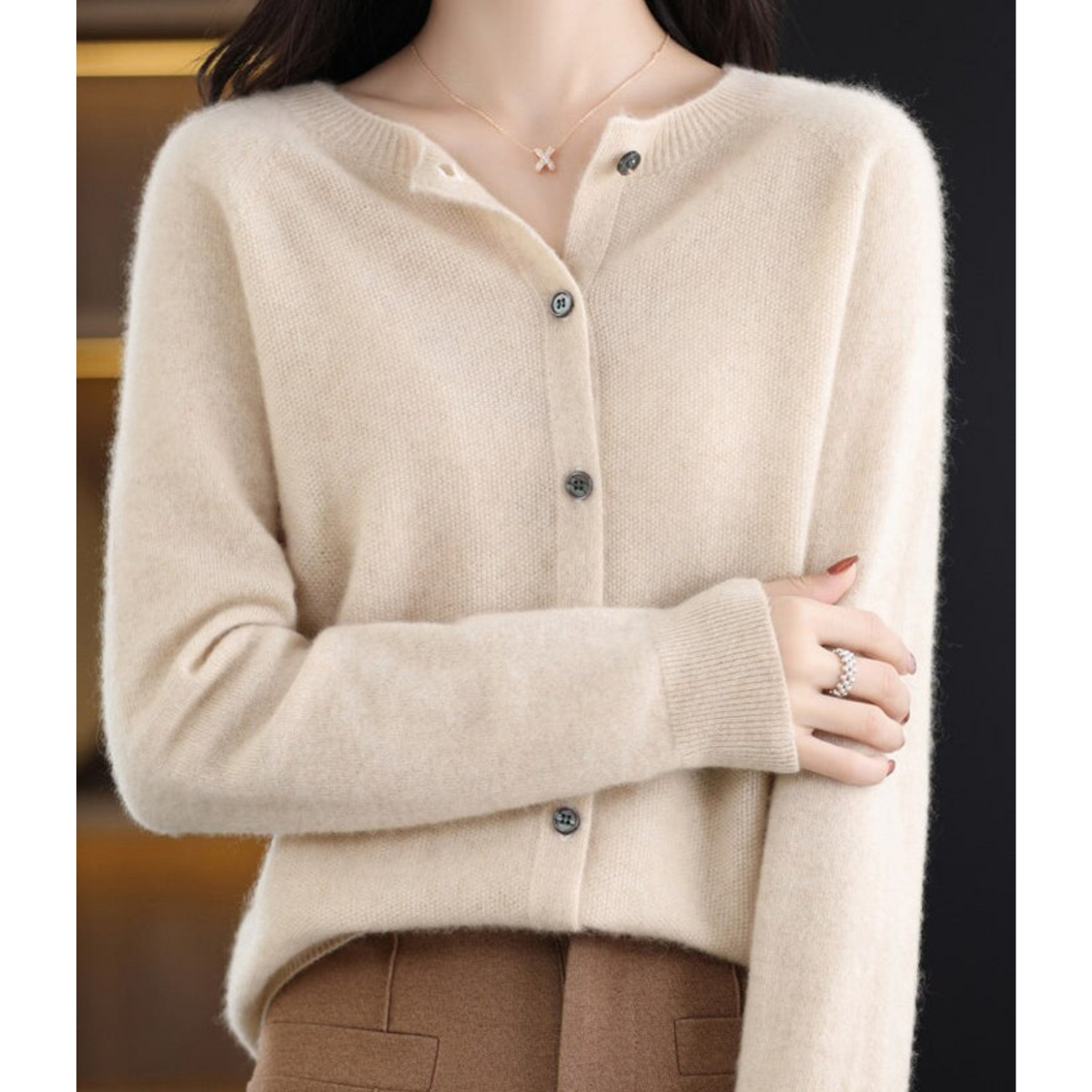 Khaki Brushed Knit Button-Front Cardigan