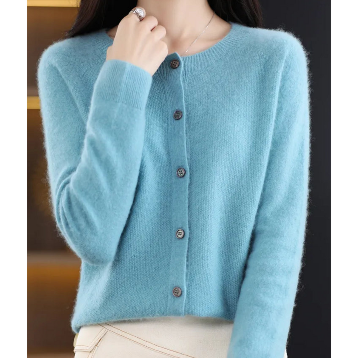Light Blue Brushed Knit Button-Front Cardigan