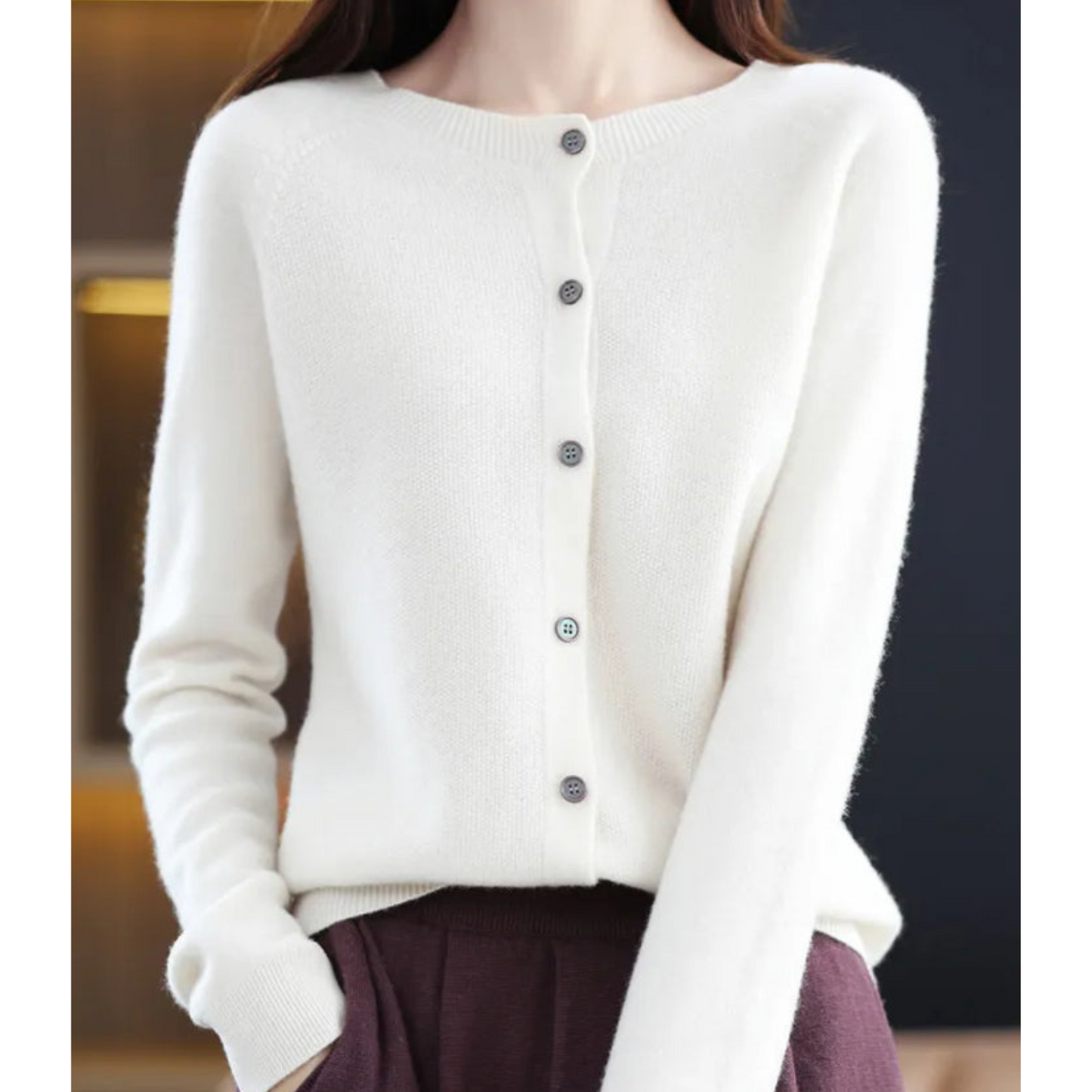 White Brushed Knit Button-Front Cardigan