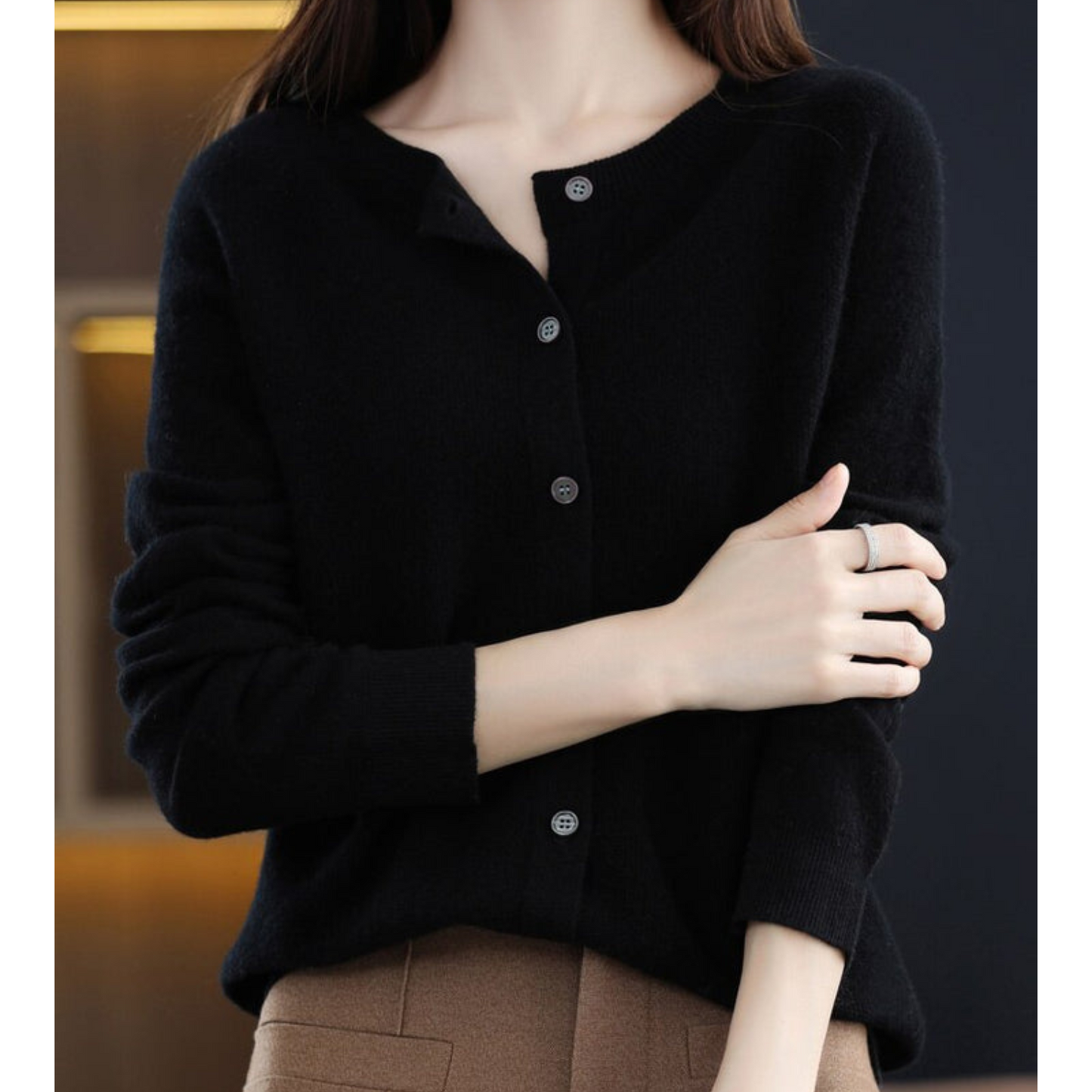 Black Brushed Knit Button-Front Cardigan