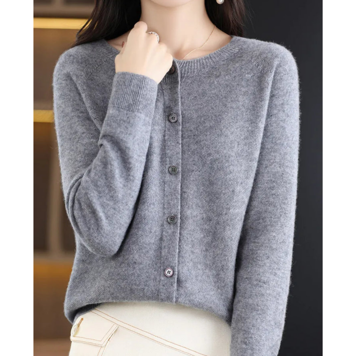 Gray Brushed Knit Button-Front Cardigan