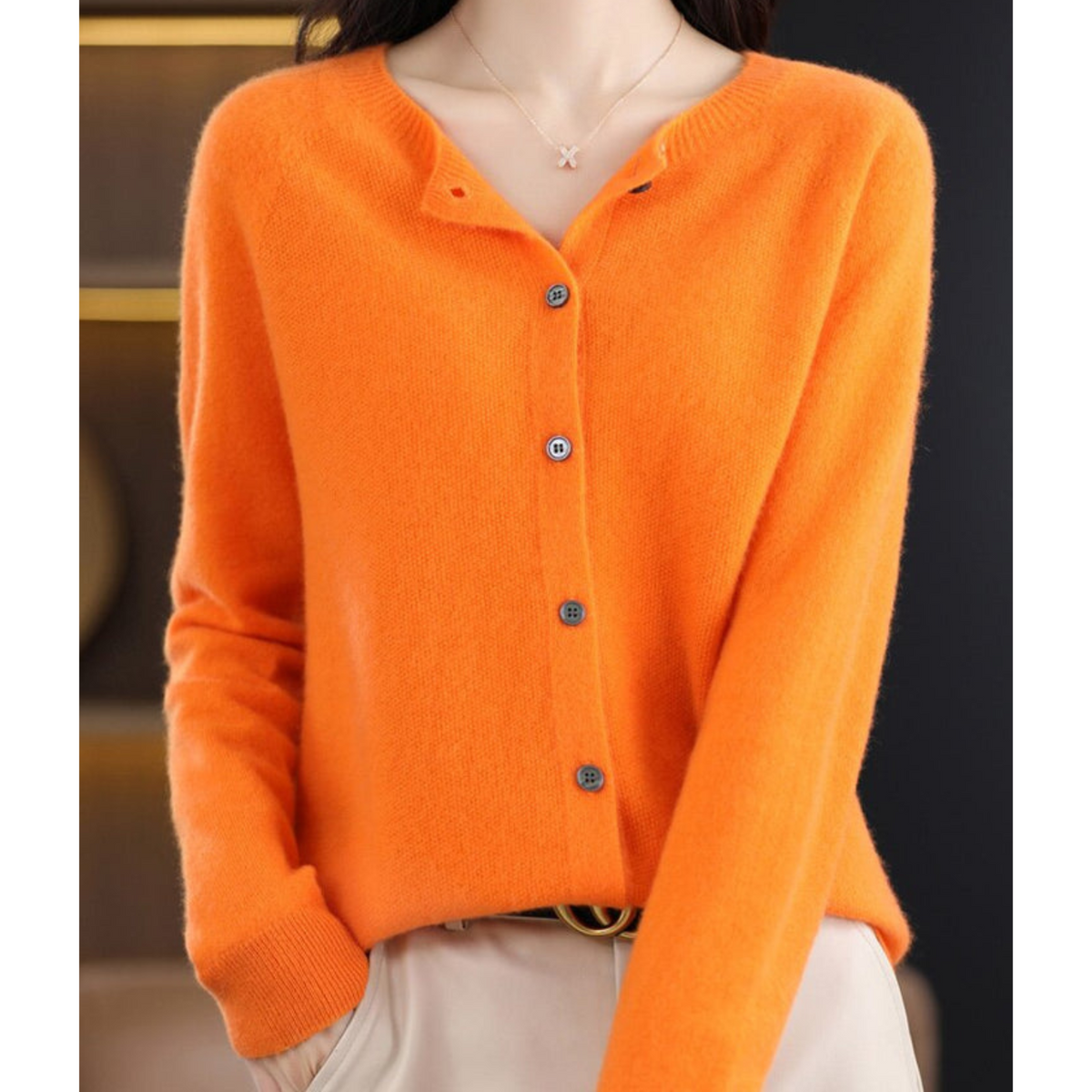 Orange Brushed Knit Button-Front Cardigan