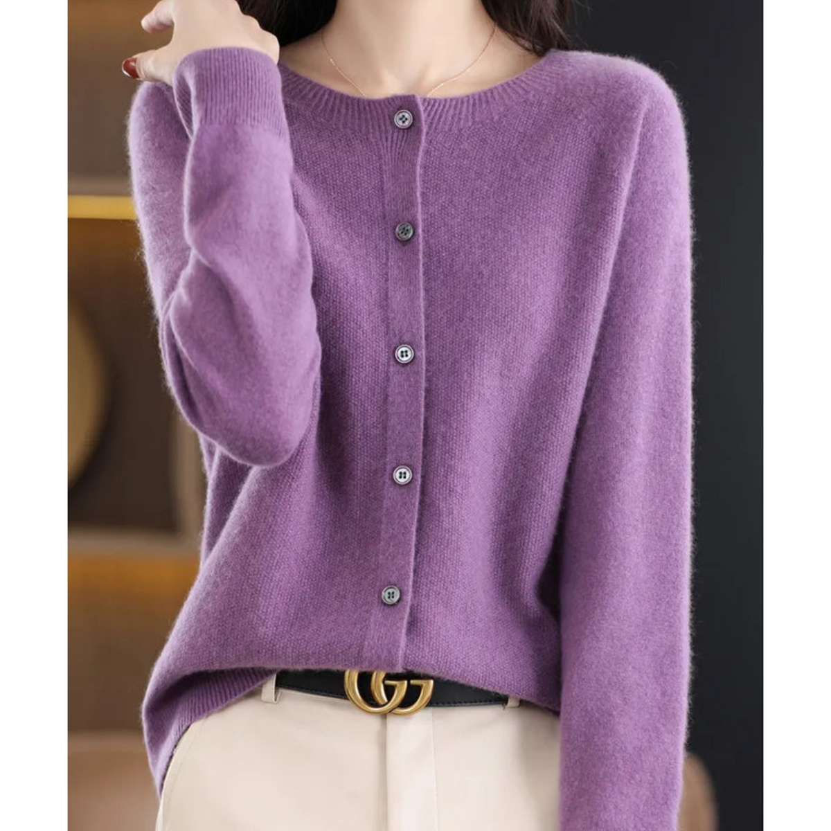 Purple Brushed Knit Button-Front Cardigan