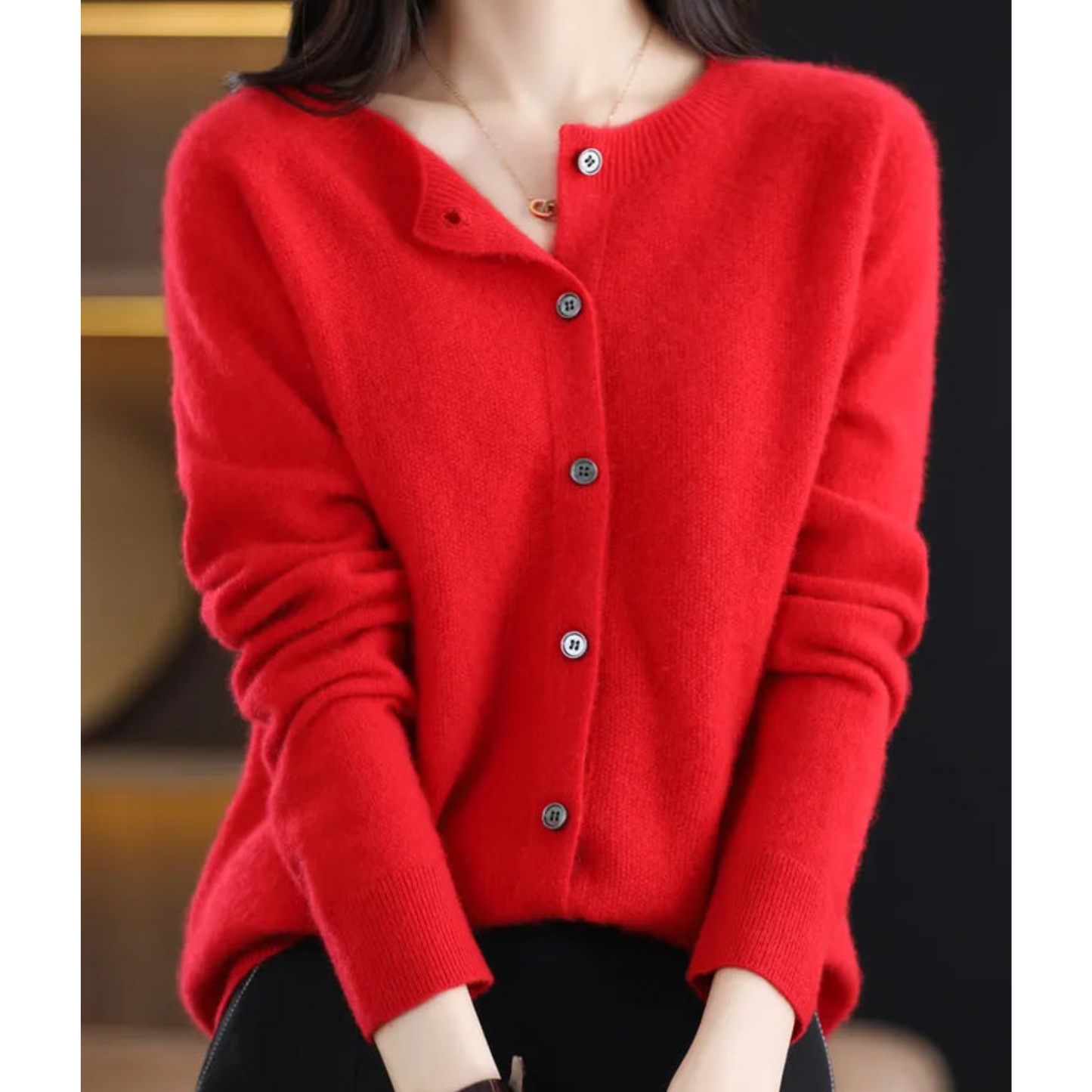 Red Brushed Knit Button-Front Cardigan