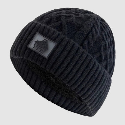 Black Fold-Over Cuff Fleece-Lined Knit Beanie