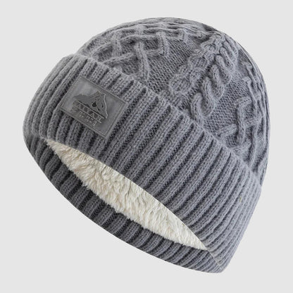 Gray Fold-Over Cuff Fleece-Lined Knit Beanie