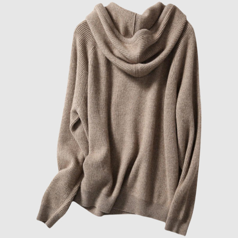 Women's beige cashmere hooded pullover sweater in soft knit