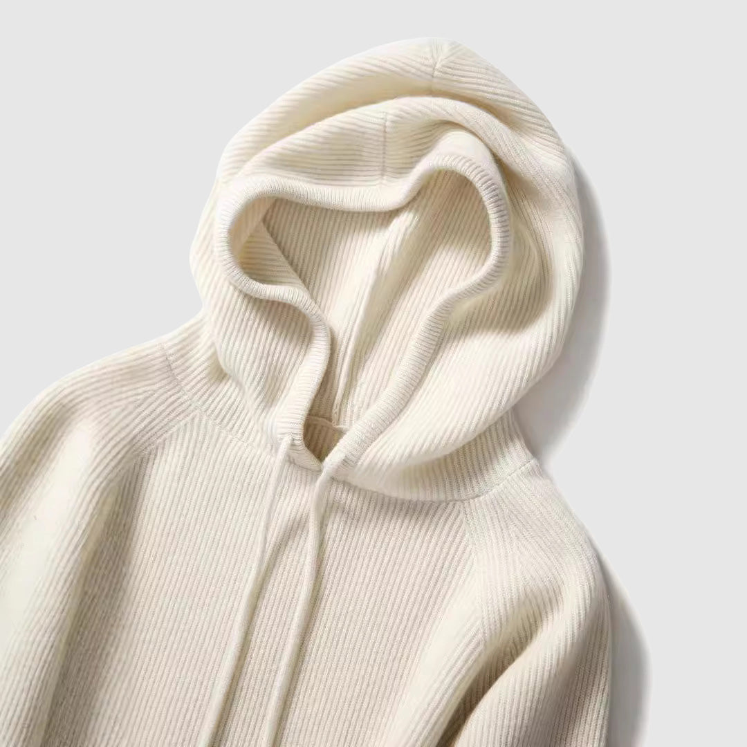 Women's white cashmere hooded pullover sweater in soft knit