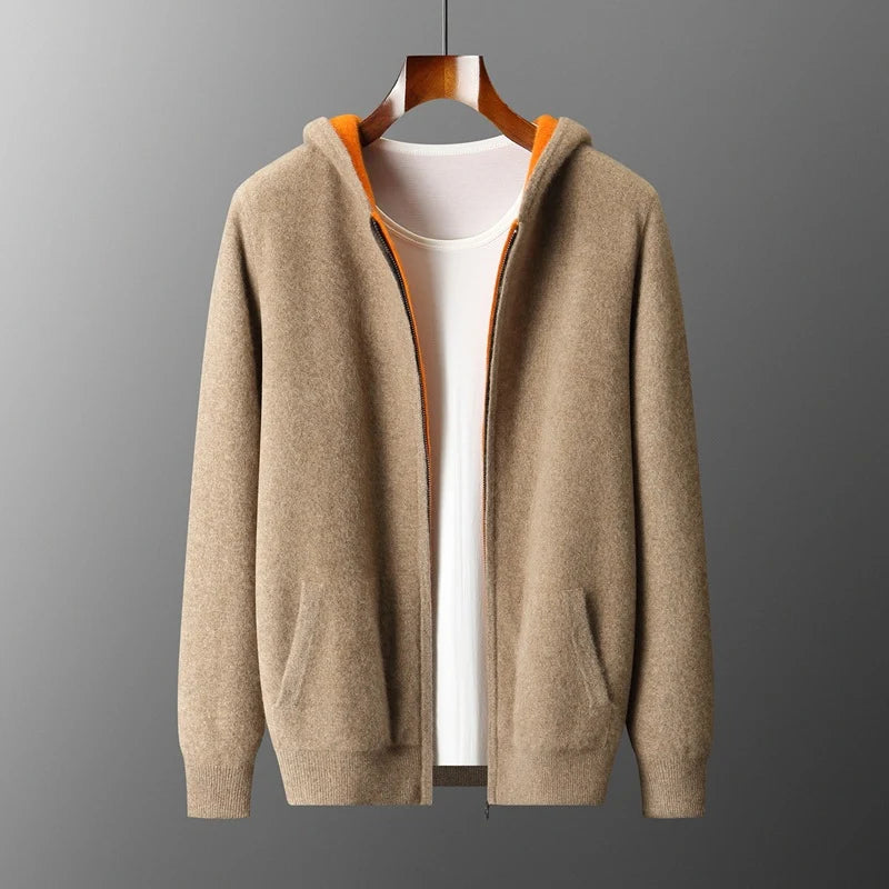Reversible cashmere wool blend zip-up hoodie