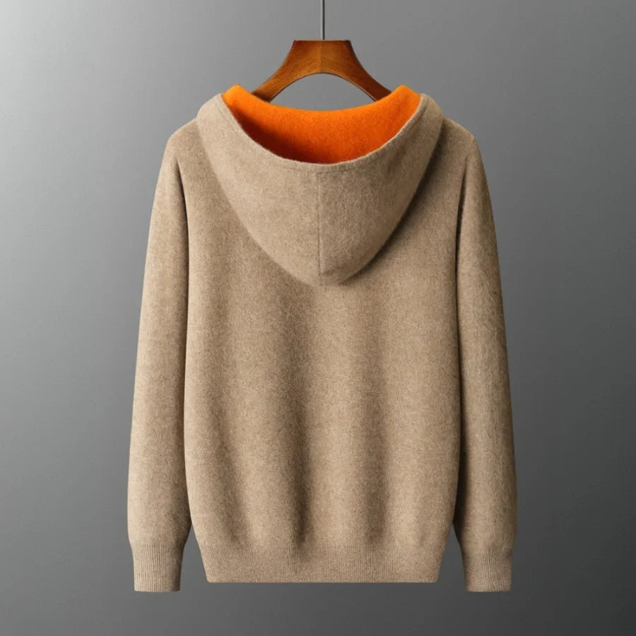 Reversible cashmere wool blend zip-up hoodie