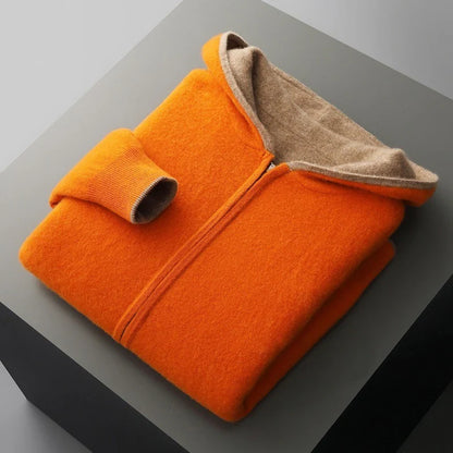 Reversible cashmere wool blend zip-up hoodie