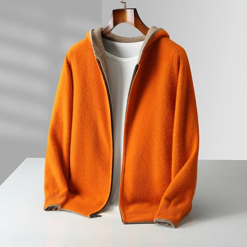 Reversible cashmere wool blend zip-up hoodie