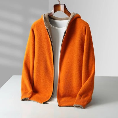 Reversible cashmere wool blend zip-up hoodie