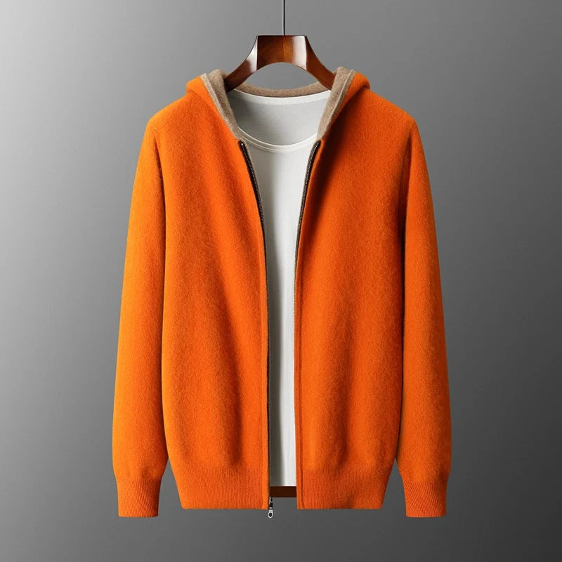 Reversible cashmere wool blend zip-up hoodie