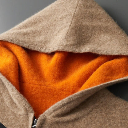 Reversible cashmere wool blend zip-up hoodie