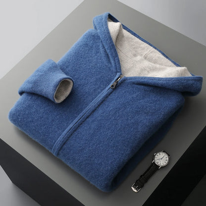 Azure reversible cashmere wool blend zip-up hoodie