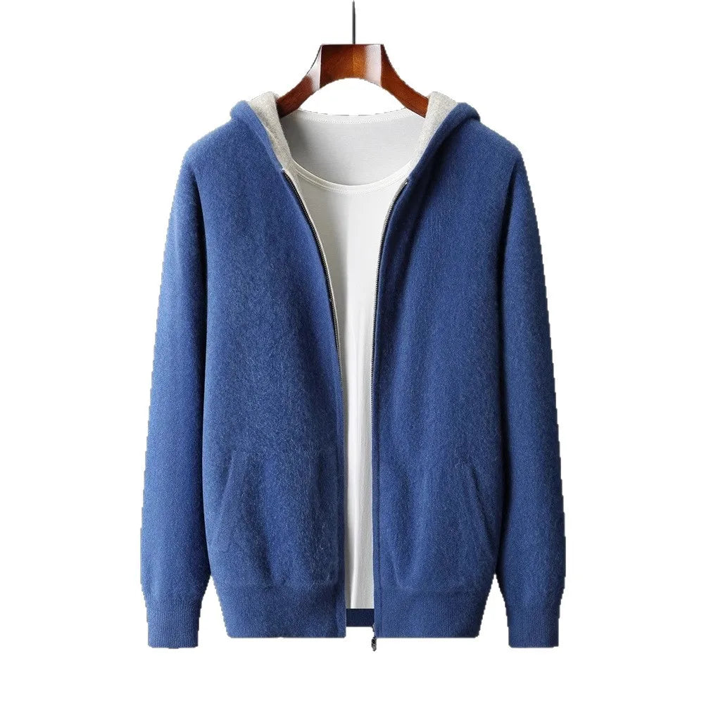 Reversible cashmere wool blend zip-up hoodie