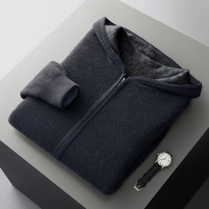 Dark gray reversible cashmere wool blend zip-up hoodie