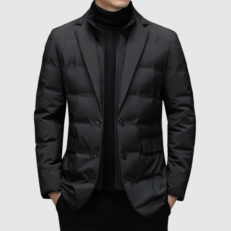 Men's black insulated puffer jacket with streamlined fit
