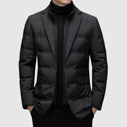 Men's black insulated puffer jacket with streamlined fit