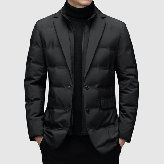 Men's black insulated puffer jacket with streamlined fit
