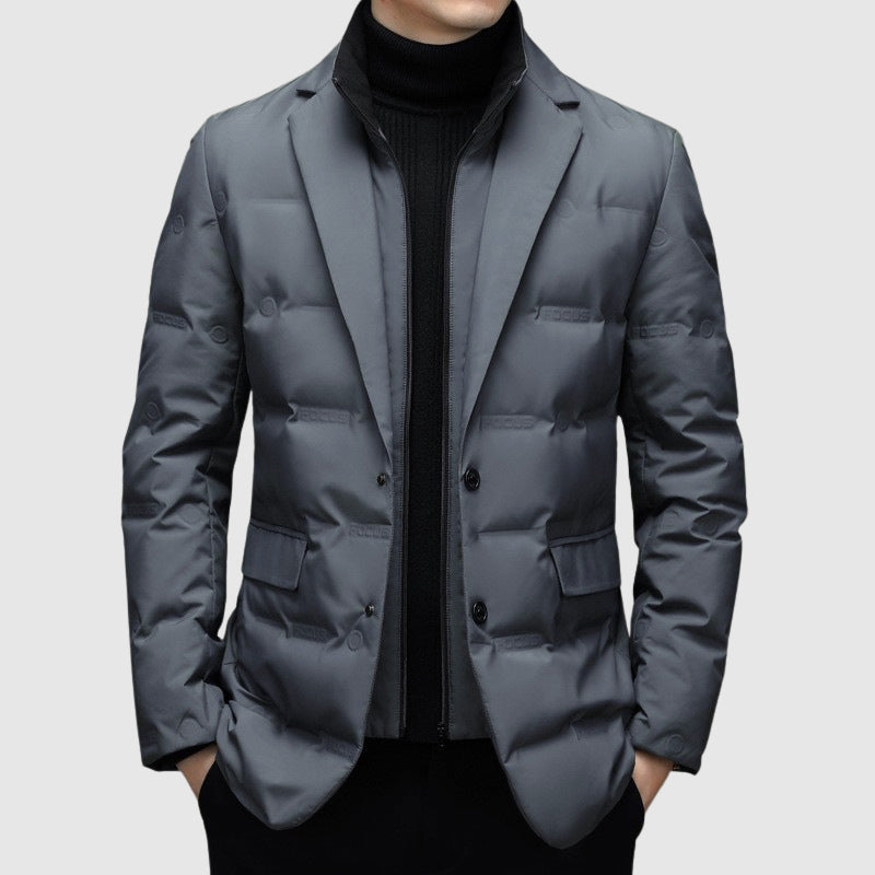 Men's black insulated puffer jacket with streamlined fit