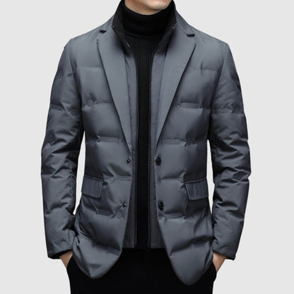 Men's black insulated puffer jacket with streamlined fit