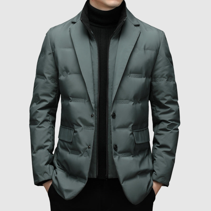 Men's black insulated puffer jacket with streamlined fit