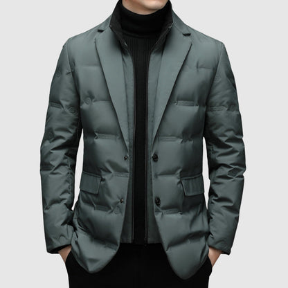 Men's black insulated puffer jacket with streamlined fit