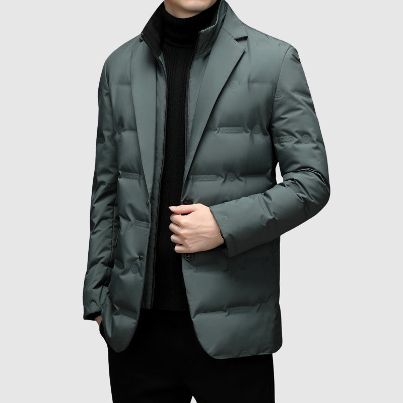 Men's black insulated puffer jacket with streamlined fit