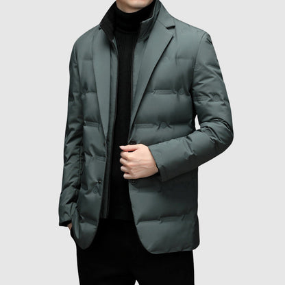 Men's black insulated puffer jacket with streamlined fit