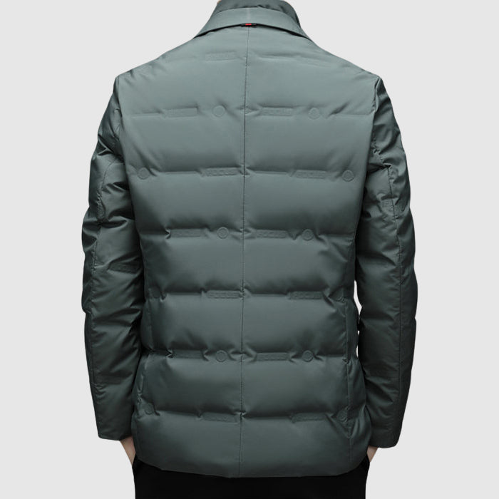 Men's black insulated puffer jacket with streamlined fit
