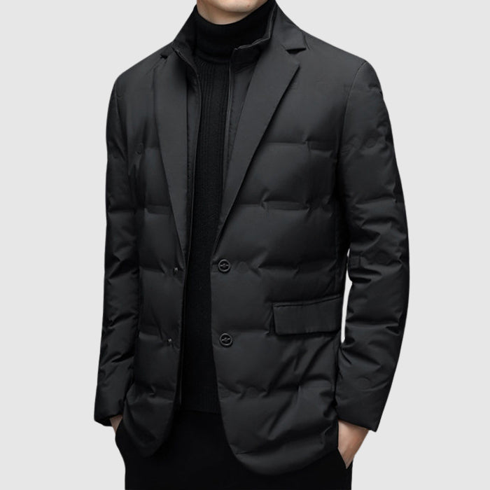 Men's gray insulated puffer jacket with streamlined fit