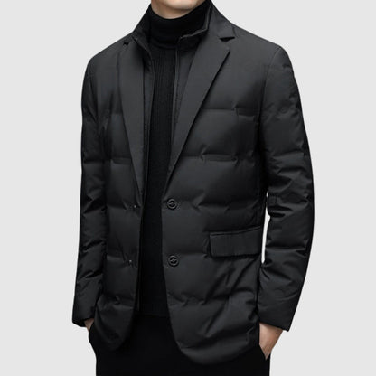 Men's gray insulated puffer jacket with streamlined fit