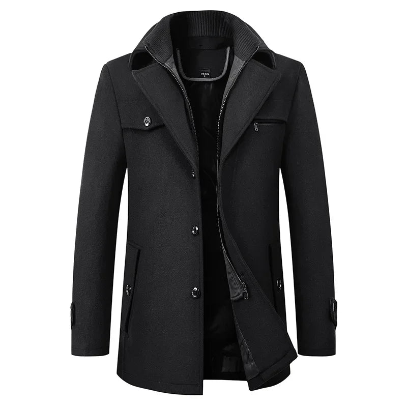 Men's classic black tailored wool coat