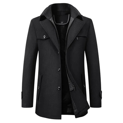 Men's classic black tailored wool coat