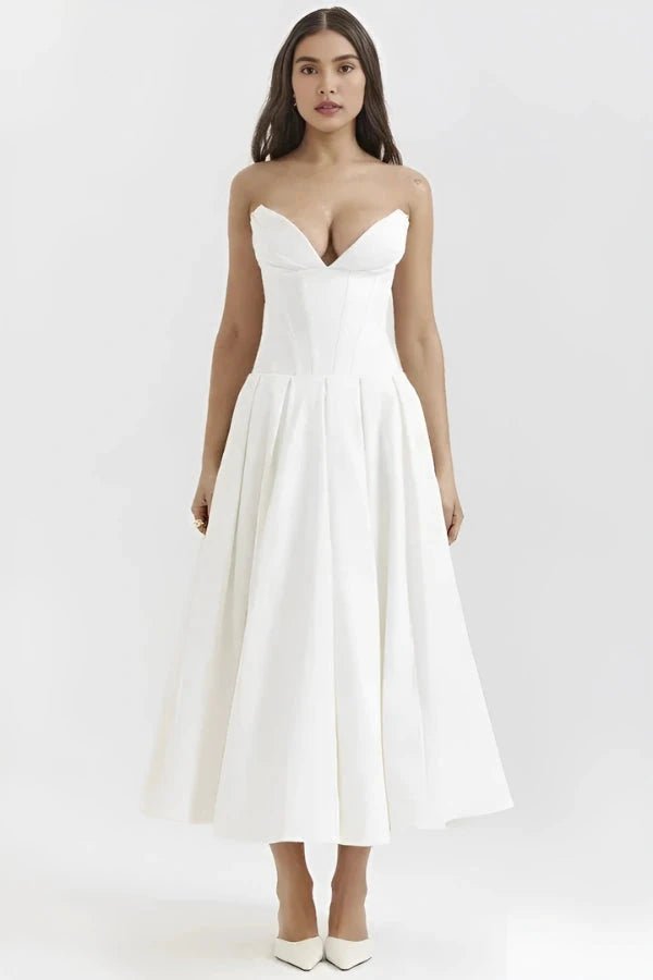 Lara | Midi Dress Sculpted Bodice Voluminous Skirt 0