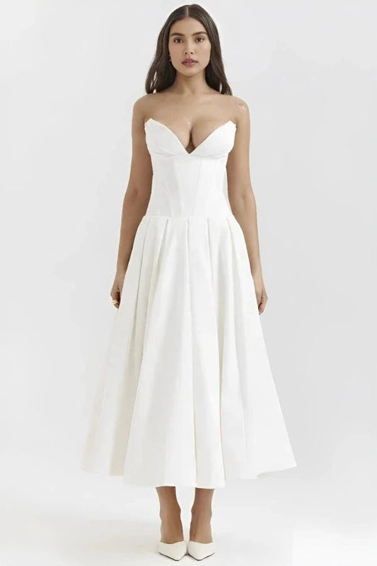 Lara | Midi Dress Sculpted Bodice Voluminous Skirt 0
