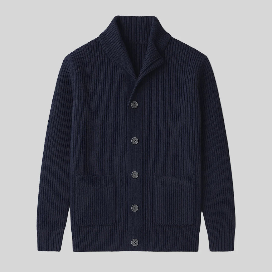 Adrian wool blend shawl collar cardigan, front view