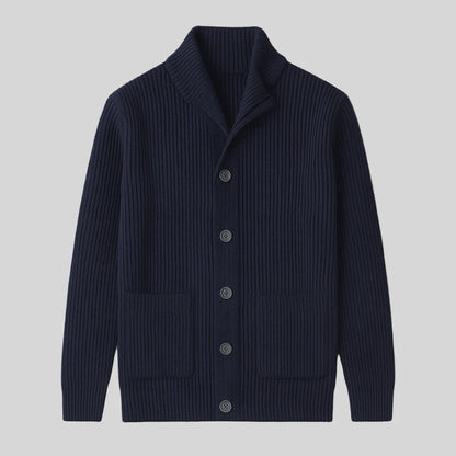 Adrian wool blend shawl collar cardigan, front view