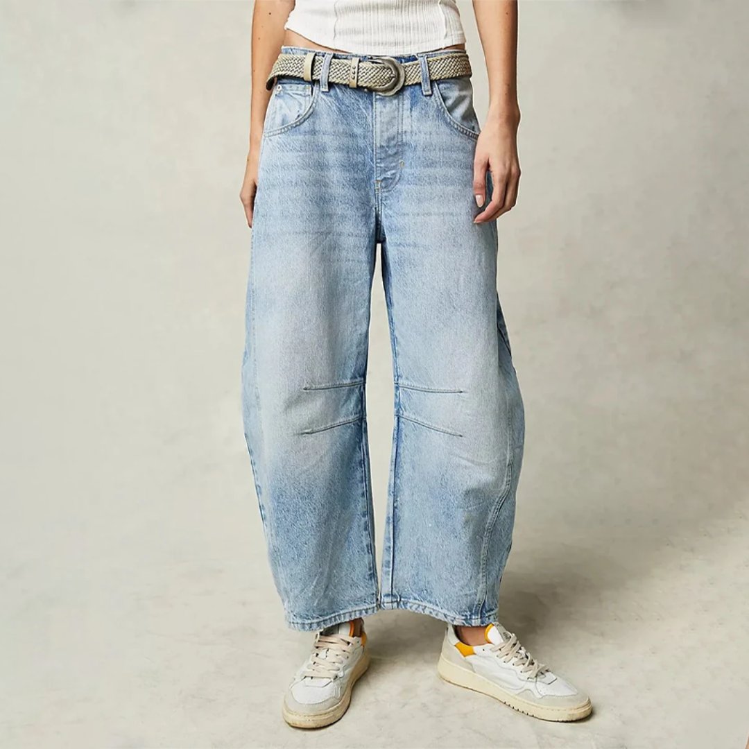 Women's light blue cropped barrel leg jeans