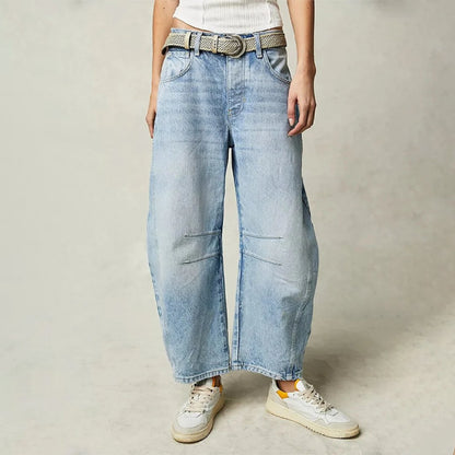 Women's light blue cropped barrel leg jeans
