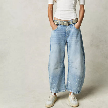 Women's light blue cropped barrel leg jeans