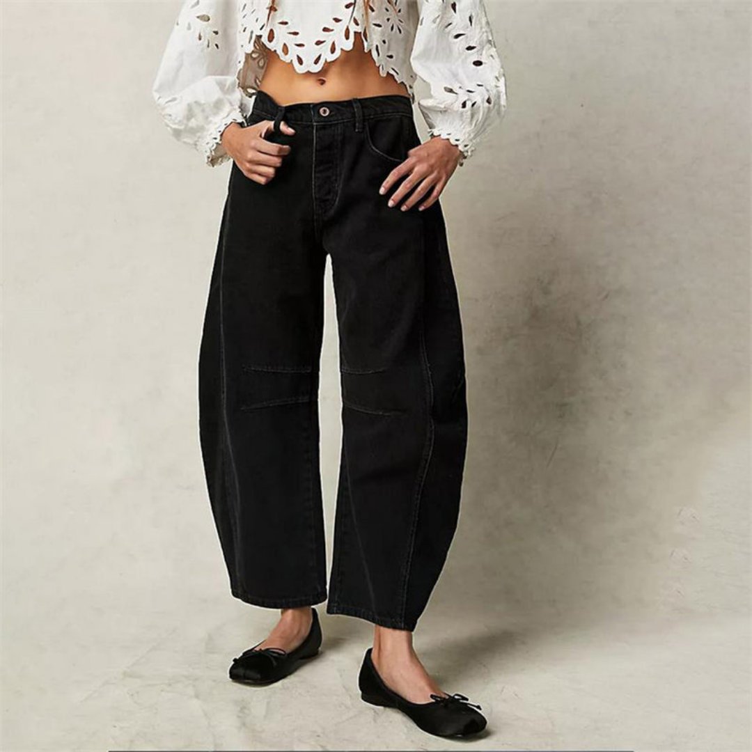 Women's taupe cropped barrel leg jeans